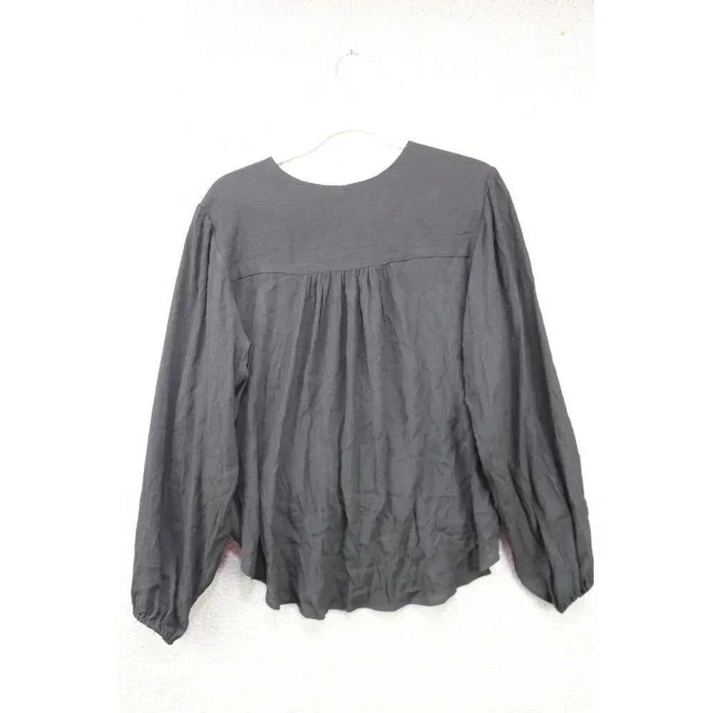 Free People Black Long Puff Sleeve Wrap Top-Small/Petite-Oversized - Picture 10 of 14